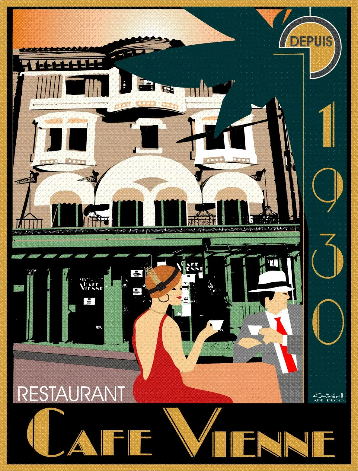 Tables du café vienne en avant plan avec terrasse en arrière plan
